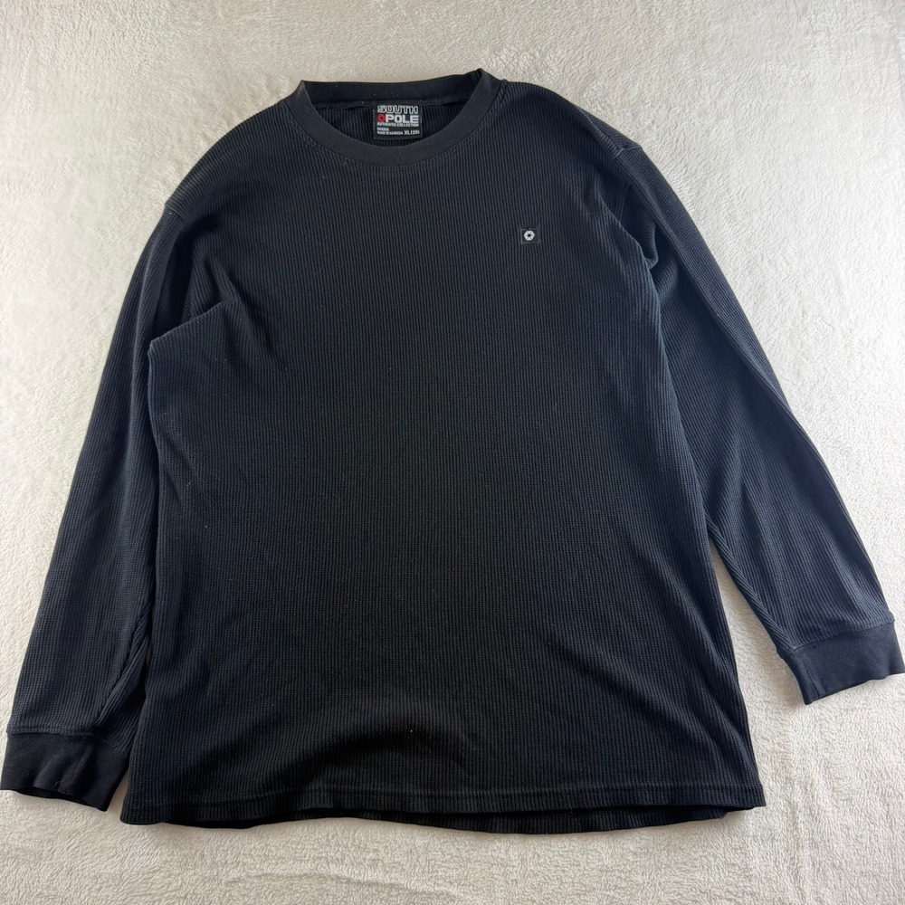 Southpole Thermal Shirt Vintage Waffle Knit Black Boys Size XL 20 Long Sleeve